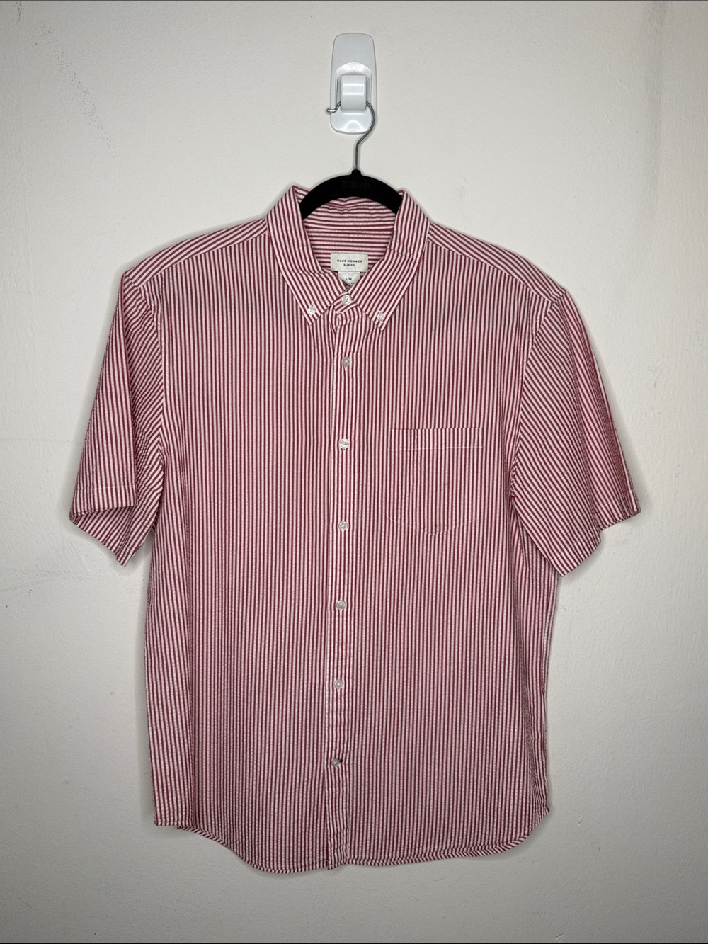 Club Monaco Red & White Striped Short-Sleeve Button-Down Shirt